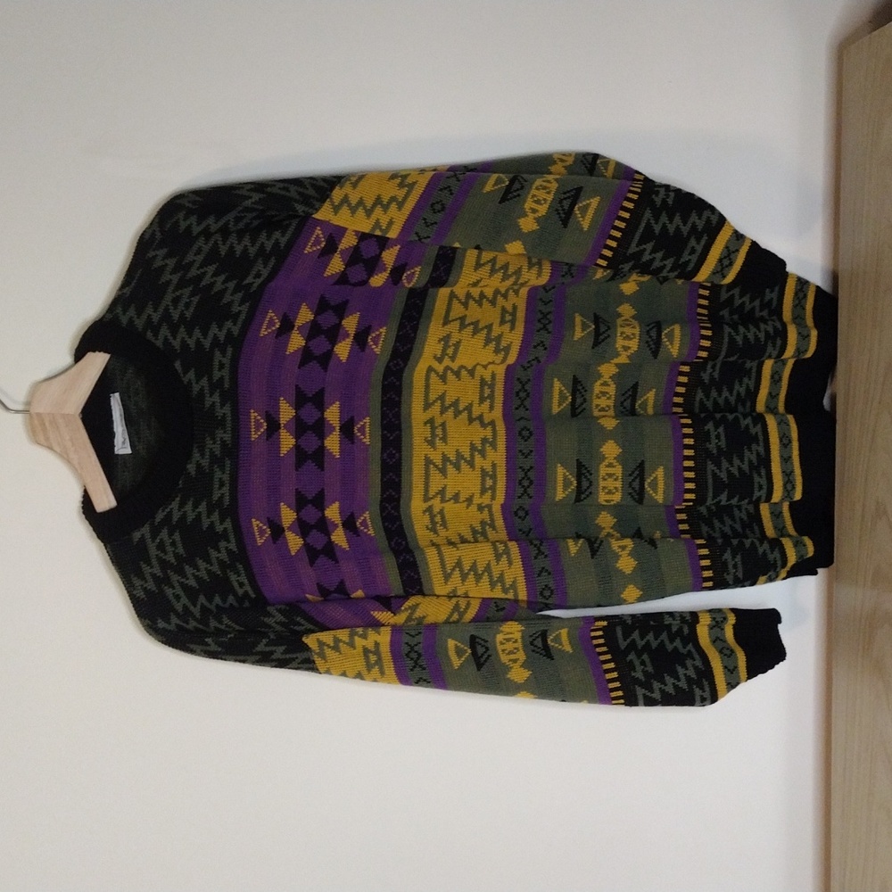 Women’s Crew Neck Sweater in Olive, Purple & Mustard